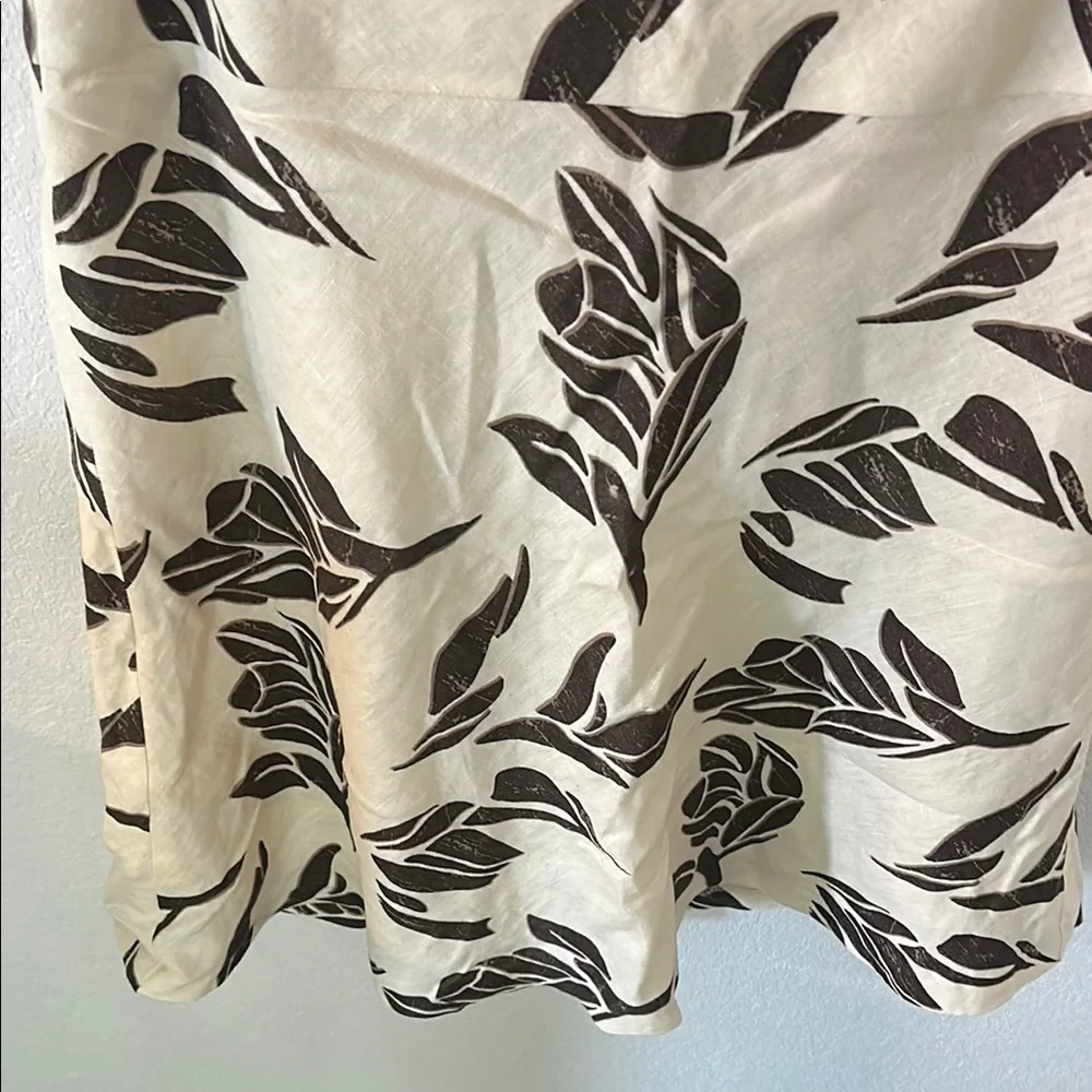 🤎 H&M Brown & Ivory Leaf Print Lined Linen A-Line Skirt Women’s Size 6 - Picture 7 of 16